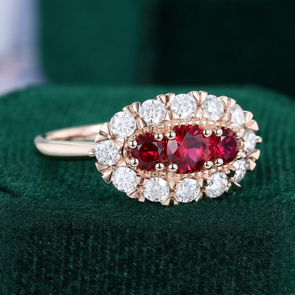 Ruby & Diamond Vintage Cluster Engagememt Ring Victorian Style Evil Eye Ring (2)