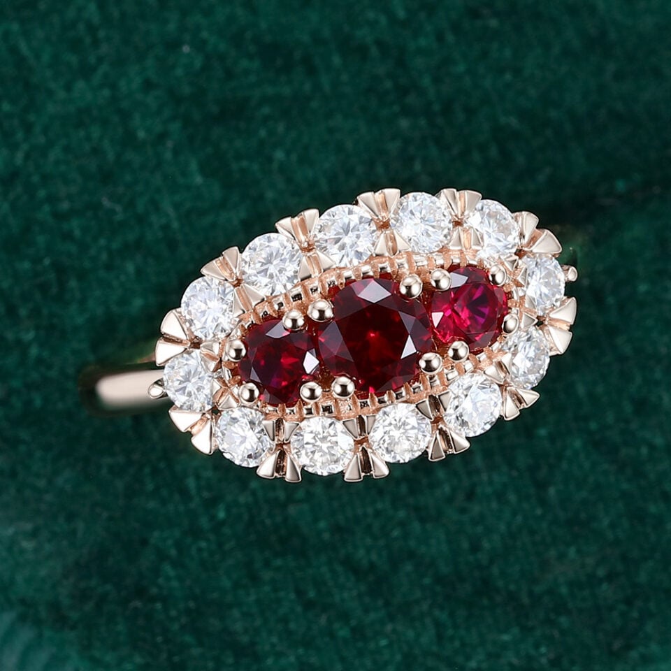 Ruby & Diamond Vintage Cluster Engagememt Ring Victorian Style Evil Eye Ring (5)