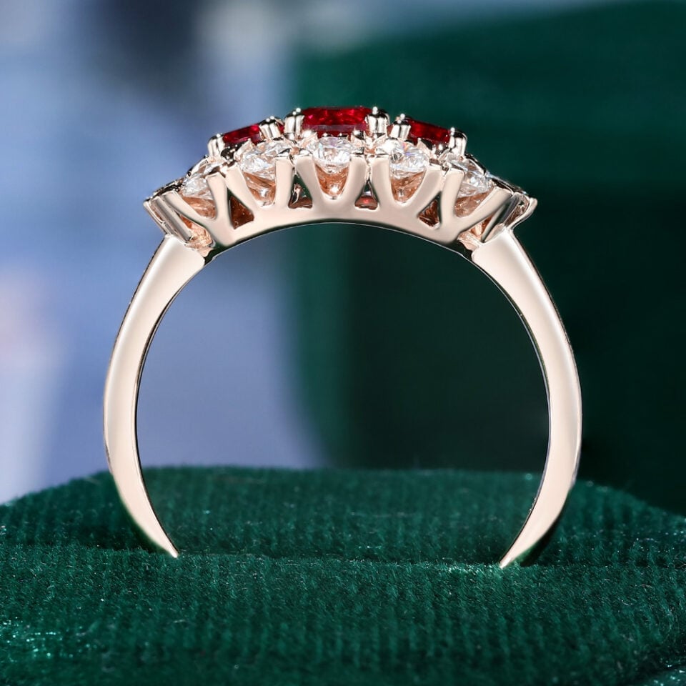Ruby & Diamond Vintage Cluster Engagememt Ring Victorian Style Evil Eye Ring (6)