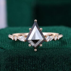 Kite Cut Salt & Pepper Diamond Engagement Ring For Women