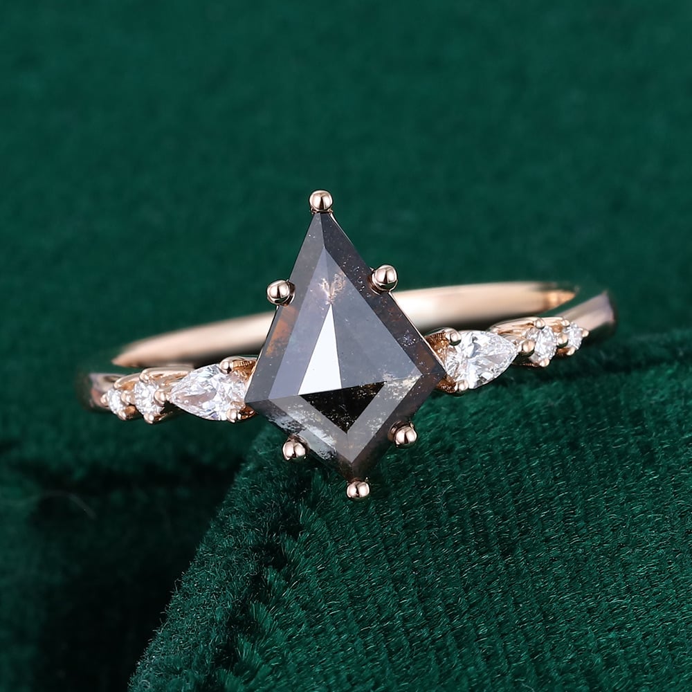 Kite Cut Salt Pepper Diamond Engagement Ring For Women