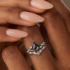 Kite Cut Salt and Pepper Diamond Bridal Ring Set Speckled Diamond Engagement Ring Set (3)