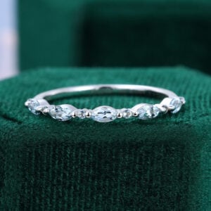 Marquise Cut Aquamarine Wedding Band Half Eternity Stacking Band