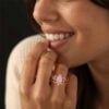 Pear Shaped Lab Pink Opal Engagement Ring Set Nature Inspired Leaf Ring Set (1)