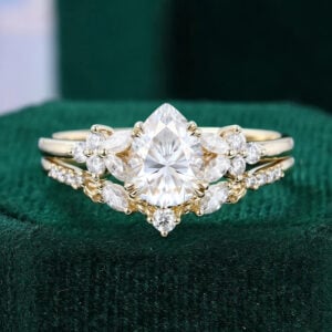 Pear Shaped Moissanite Blossom Cluster Bridal Set
