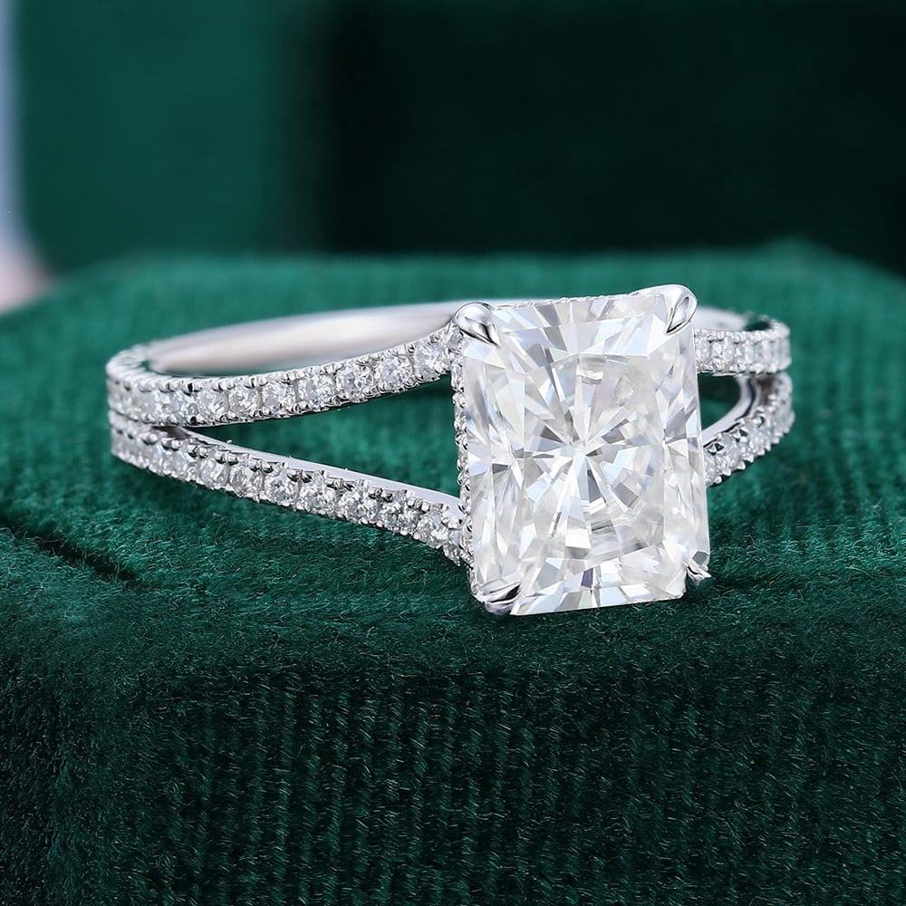 Moissanite Split Halo Engagement Ring Radiant Cut Moissanite - Main Image
