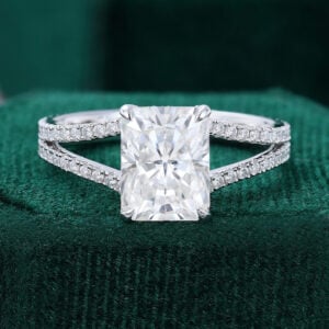 3 CTW Radiant Cut Moissanite Pavé Split Shank Engagement Ring with Hidden Halo