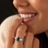 1.5CT Oval Teal Sapphire Engagement Ring Classic Side Stone Ring For Women
