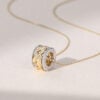 1418K Yellow Gold Mixed Diamond Circle Pendant Unique Necklace for Women (2)