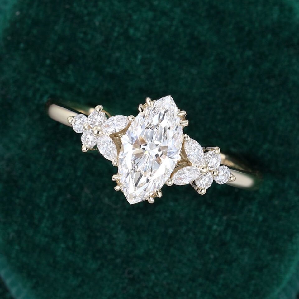 1CT Marquise Cut Lab Diamond Blossom Engagement Ring (6)