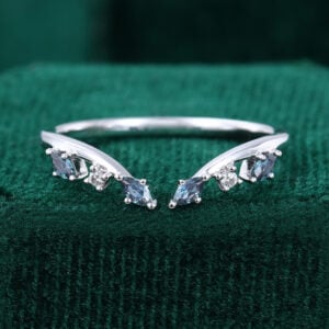 Alexandrite Curved Open Wedding Band Art Deco Stackable Anniversary Ring