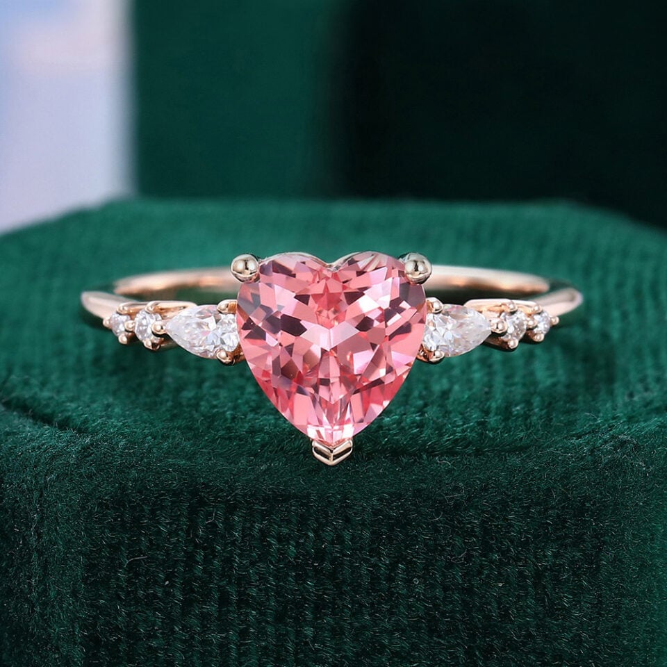 Heart Shaped Pink Sapphire Ring Cute Gift Ring for Her