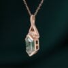 Hexagon Cut Moss Agate Necklace Fishtail Diamond Accented Pendant Gifts For Her (4)