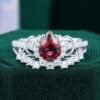Infinity Pear Shape Rubellite Tourmaline Engagement Ring Set