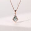 Kite Cut Moss Agate Halo Pendant Necklace For Women (1)