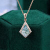 Kite Cut Moss Agate Halo Pendant Necklace For Women