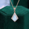 Kite Cut Natural Opal Necklace For Women Diamond Halo Accented Pendant