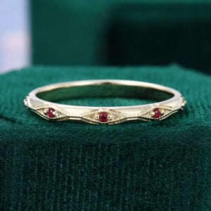 Lab Ruby Accented Milgrain Detailing Promise Band Anniversary Gift