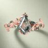 LeafLace Kite Cut Moss Agate Promise Ring with Emerald Accents Engagement Ring (1)