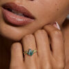 LeafLace Kite Cut Moss Agate Promise Ring with Emerald Accents Engagement Ring (3)