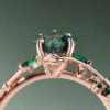 LeafLace Kite Cut Moss Agate Promise Ring with Emerald Accents Engagement Ring (3)