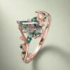 LeafLace Kite Cut Moss Agate Promise Ring with Emerald Accents Engagement Ring (7)