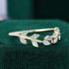 Nature Inspired Opal Wedding Band Laurel Wreath Stackable Ring (2)