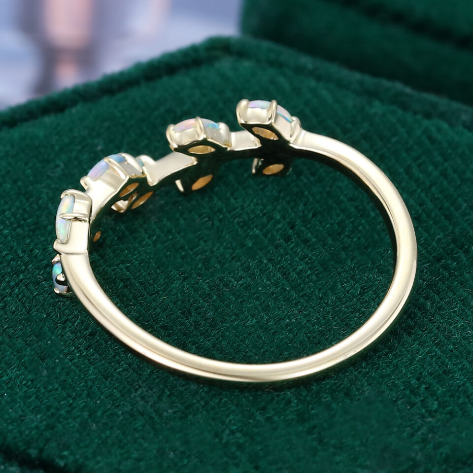 Nature Inspired Opal Wedding Band Laurel Wreath Stackable Ring (5)