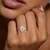 Pear Shaped Asymmetric Floral Cluster Moissanite Bridal Ring Set (2)