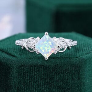 Princess Cut Lab Opal Wedding Ring Infinity Promise Ring (1)