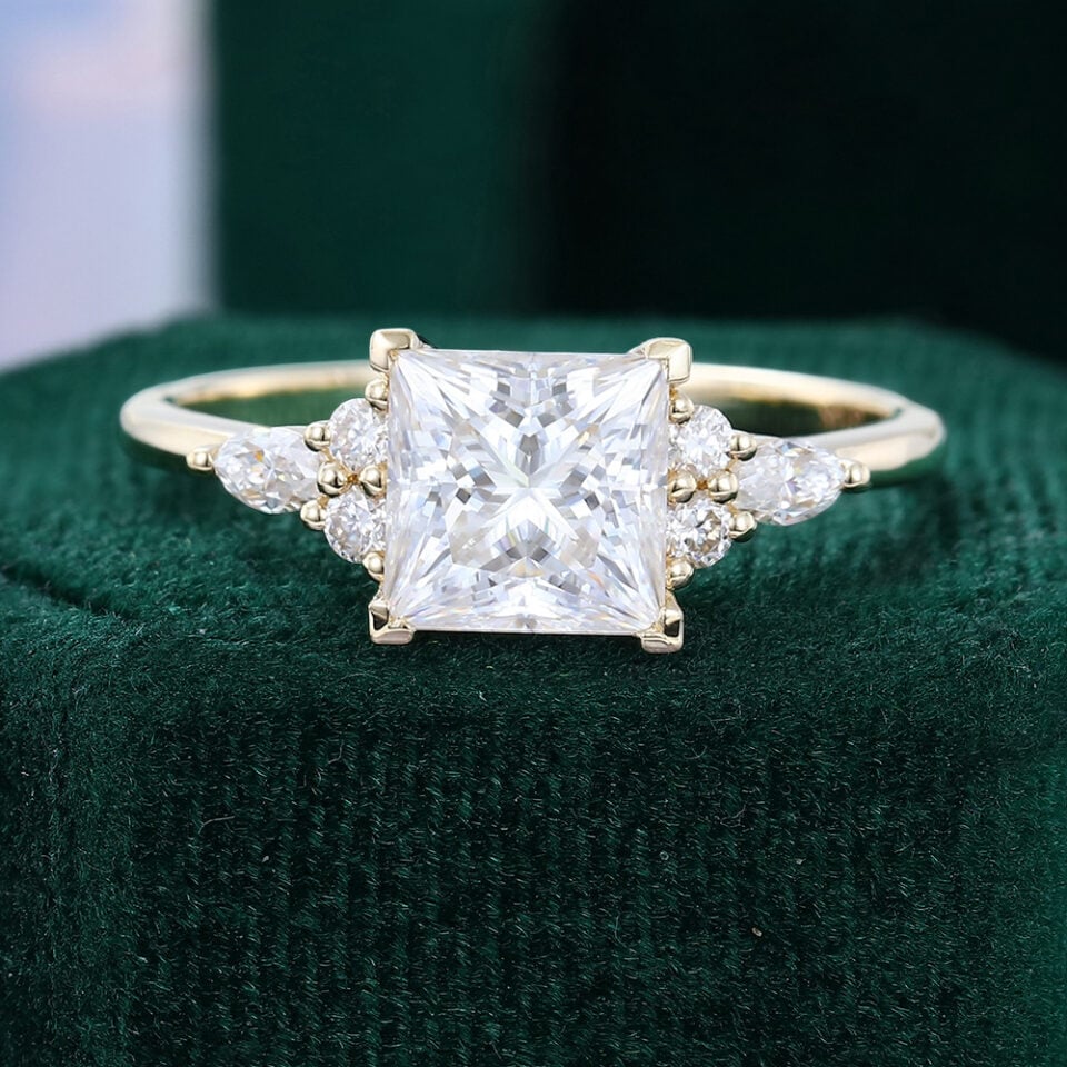 Princess Cut Moissanite Engagement Ring Classic Vintage Inspired Bridal Ring