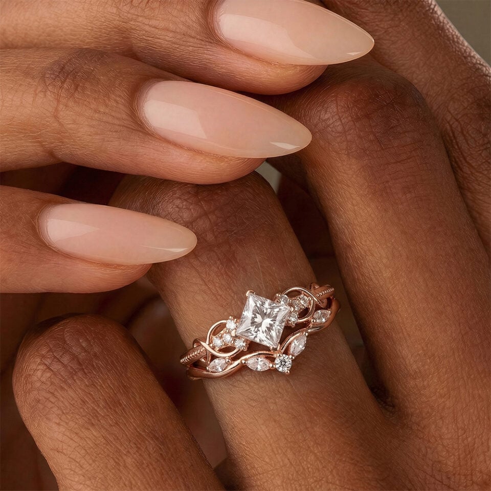 Princess Cut Moissanite Wedding Ring Set Infinity Design Bridal Ring Set (3)