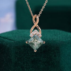 Princess Cut Moss Agate Infinity Pendant Necklace For Her