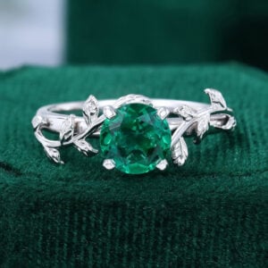 Round Cut Lab Emerald Promise Ring Nature Inspired Solitaire Ring