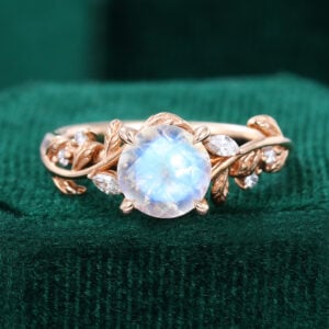 LeafLace | Nature Inspired Round Cut Moonstone Engagement Ring
