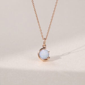 Crescent Cabochon Opal Necklace Solitaire Pendant For Women