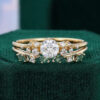 Round Shaped Moissanite Cluster Engagement Ring Set Moss Agate Accented Bridal Set