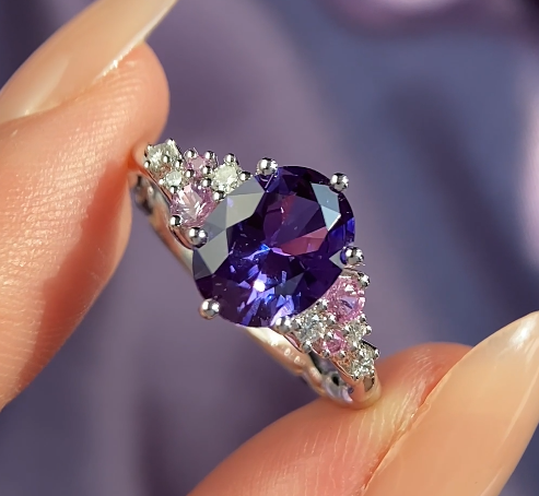 Oval Purple Sapphire Cluster Engagement Ring | MollyJewelryUS