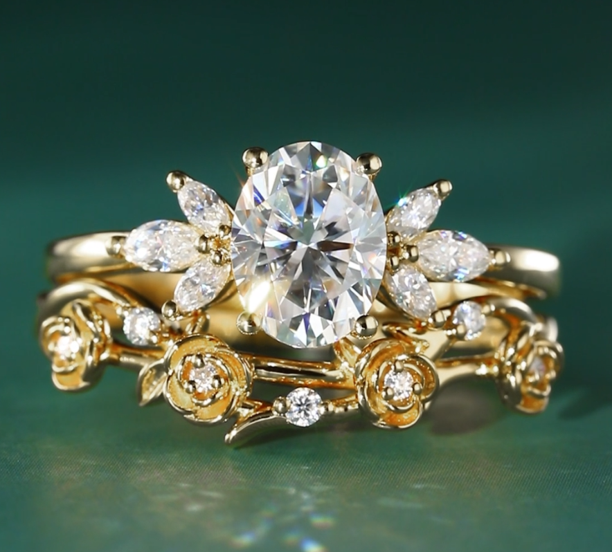 Vintage Oval Cut Moissanite Bridal Rings Set | MollyJewelryUS