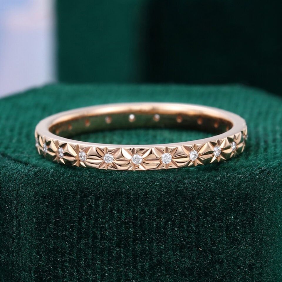 Starburst Moissanite/Diamond Eternity Wedding Band Stacking Promise Ring for Her