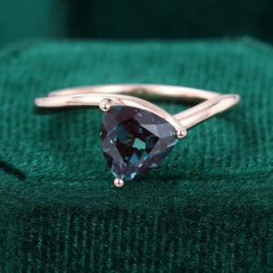 Trillion Cut Alexandrite Engagement Ring Unique Asymmetrical Promise Ring (1)