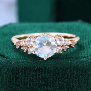 1CT Round Cut Moonstone Engagement Ring Starlight Cluster Promise Ring