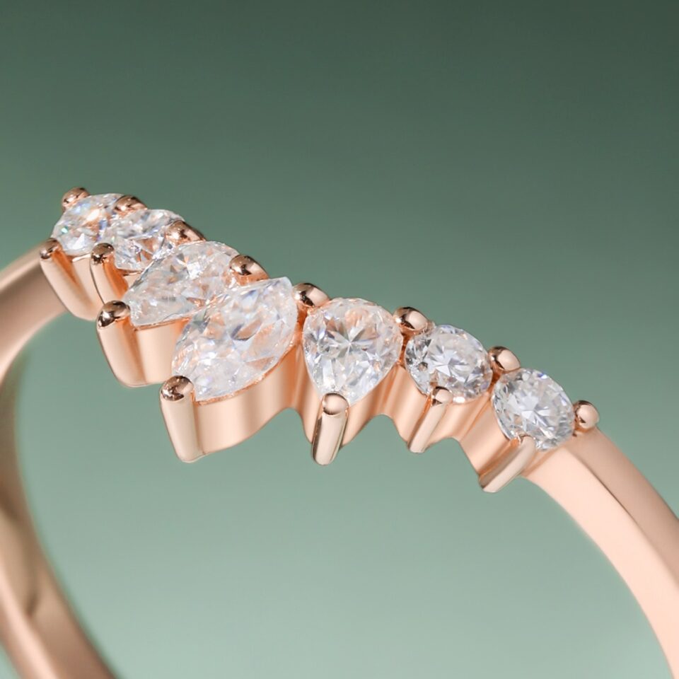 Kite Shaped Moss Agate Bridal Ring Set Moissanite Accented Wedding Set (2)