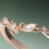Marquise Cut Moissanite Wedding Band with Carved Leaf