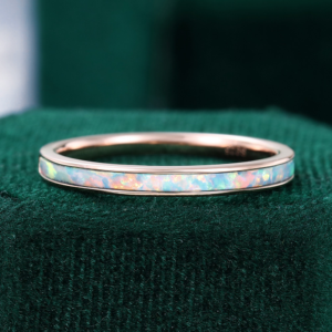 Minimalist Inlay Set Lab Opal Ring Simple straight Stacking Band