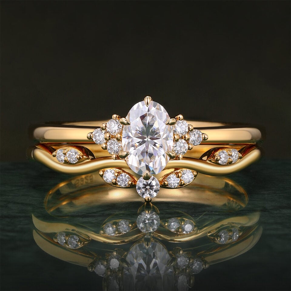 12 Carat Oval Cut Moissanite Bridal Set Dainty Engagement Ring Set (2)