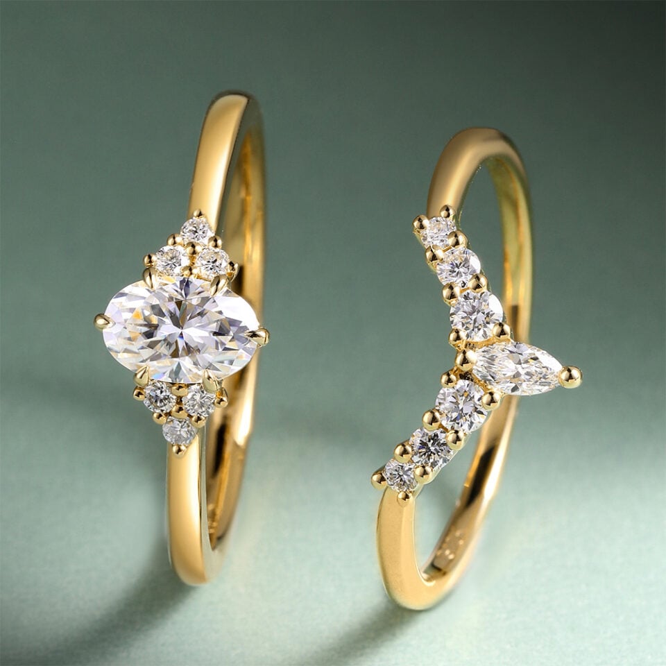 12 Carat Oval Cut Moissanite Bridal Set Dainty Engagement Ring Set (3)