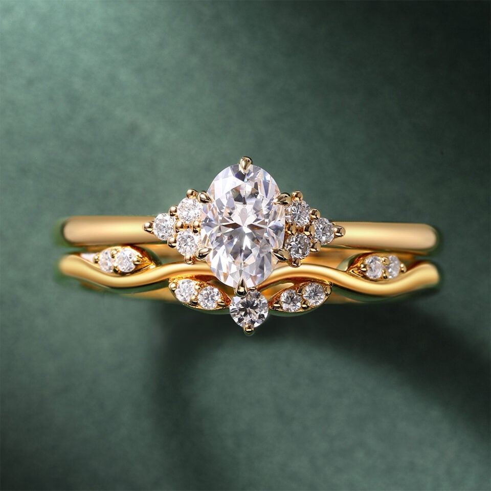 12 Carat Oval Cut Moissanite Bridal Set Dainty Engagement Ring Set (4)