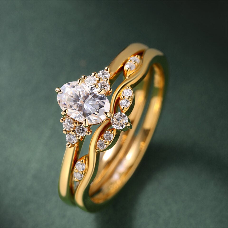 12 Carat Oval Cut Moissanite Bridal Set Dainty Engagement Ring Set (5)