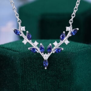 Antler diamond & sapphire necklace wedding jewelry for women